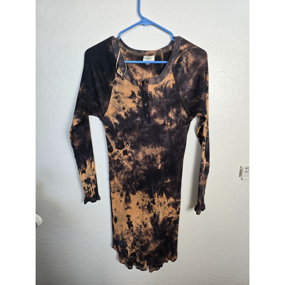 Umgee USA size Large tye dye shirt dress black and brown